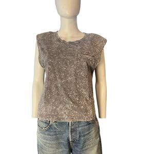 Treasure & Bond Grey Acid Washed Shoulder Pad Muscle Tank Top Tee Size XS